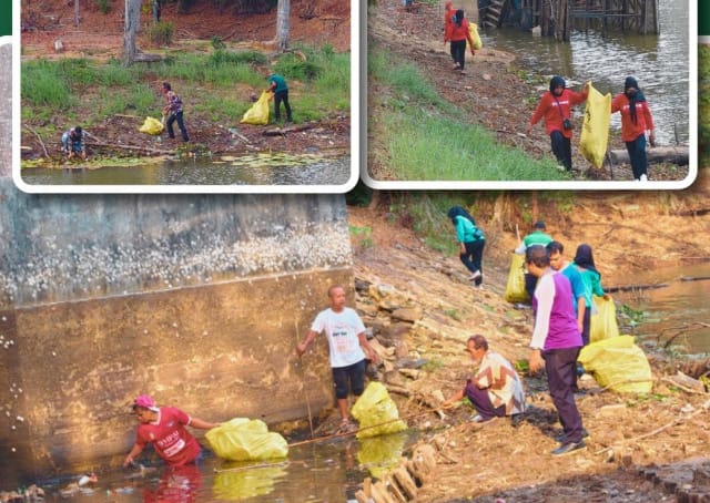 Maknai Sumpah Pemuda dengan Aksi Nyata, Puluhan Relawan Bersihkan Danau Taman Mina Tirta Pelaihari